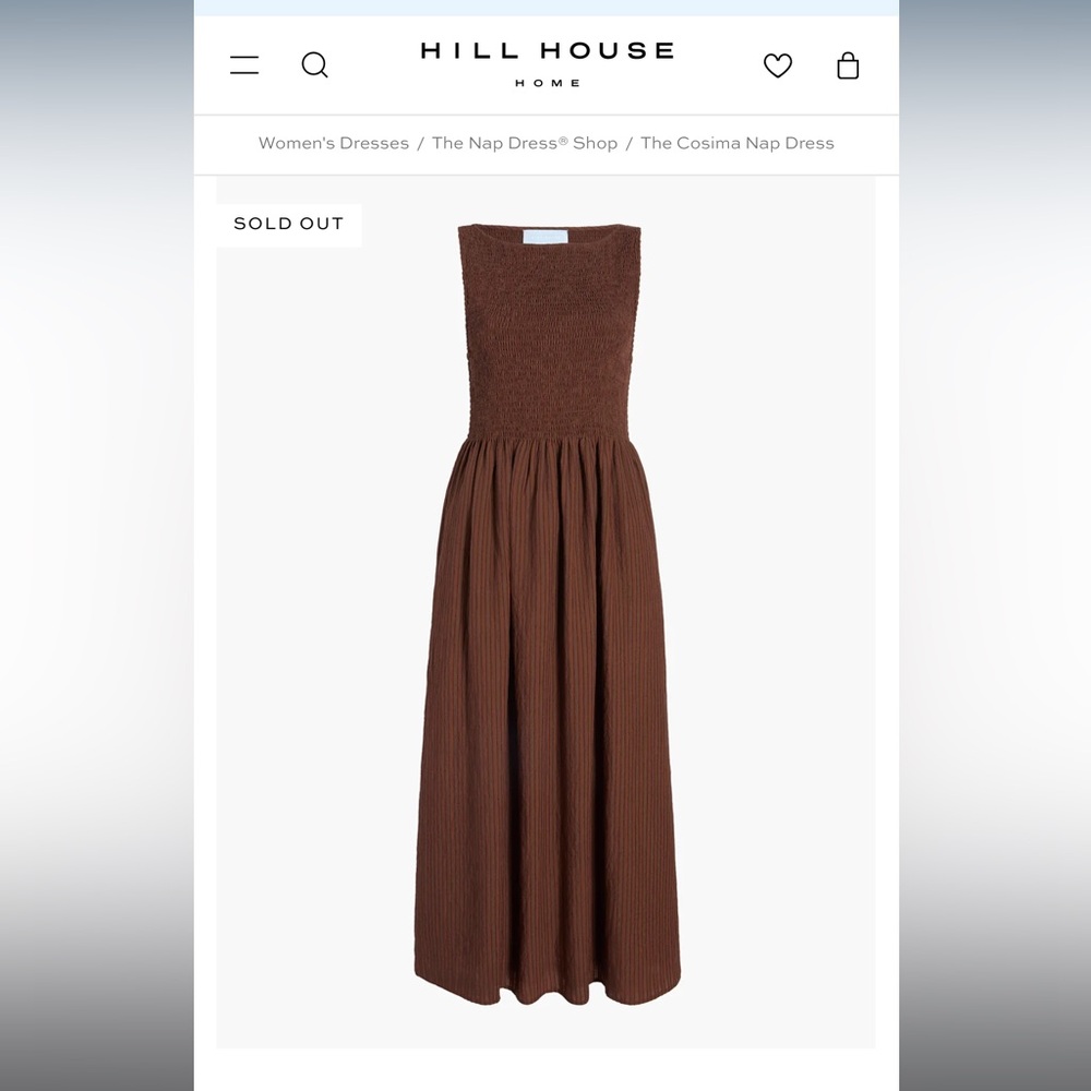 NWT HILL HOUSE HOME Cosima Nap Dress - Chocolate Tonal Seersucker Size Sm